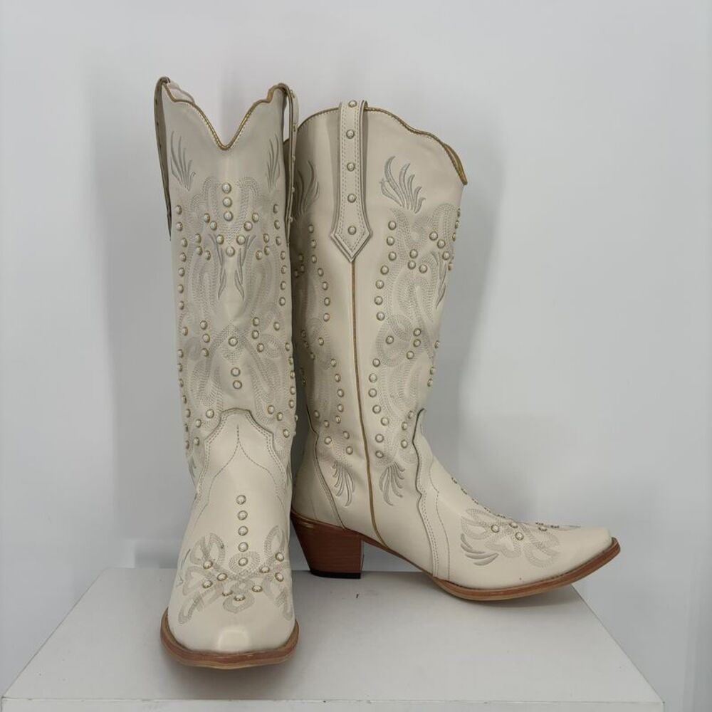 Pearl Pearl Embellished Knee High Cowboy Boots